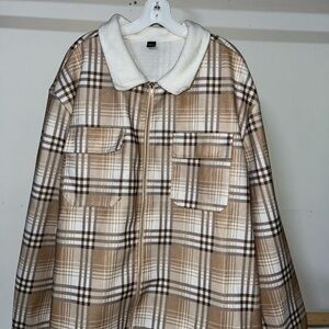 NFINITY Brown Plaid Jacket with White Sherpa Collar